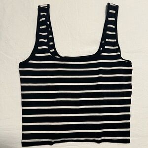 A&F Essential Squareneck Cropped Rib Tank, Black & White Striped, L